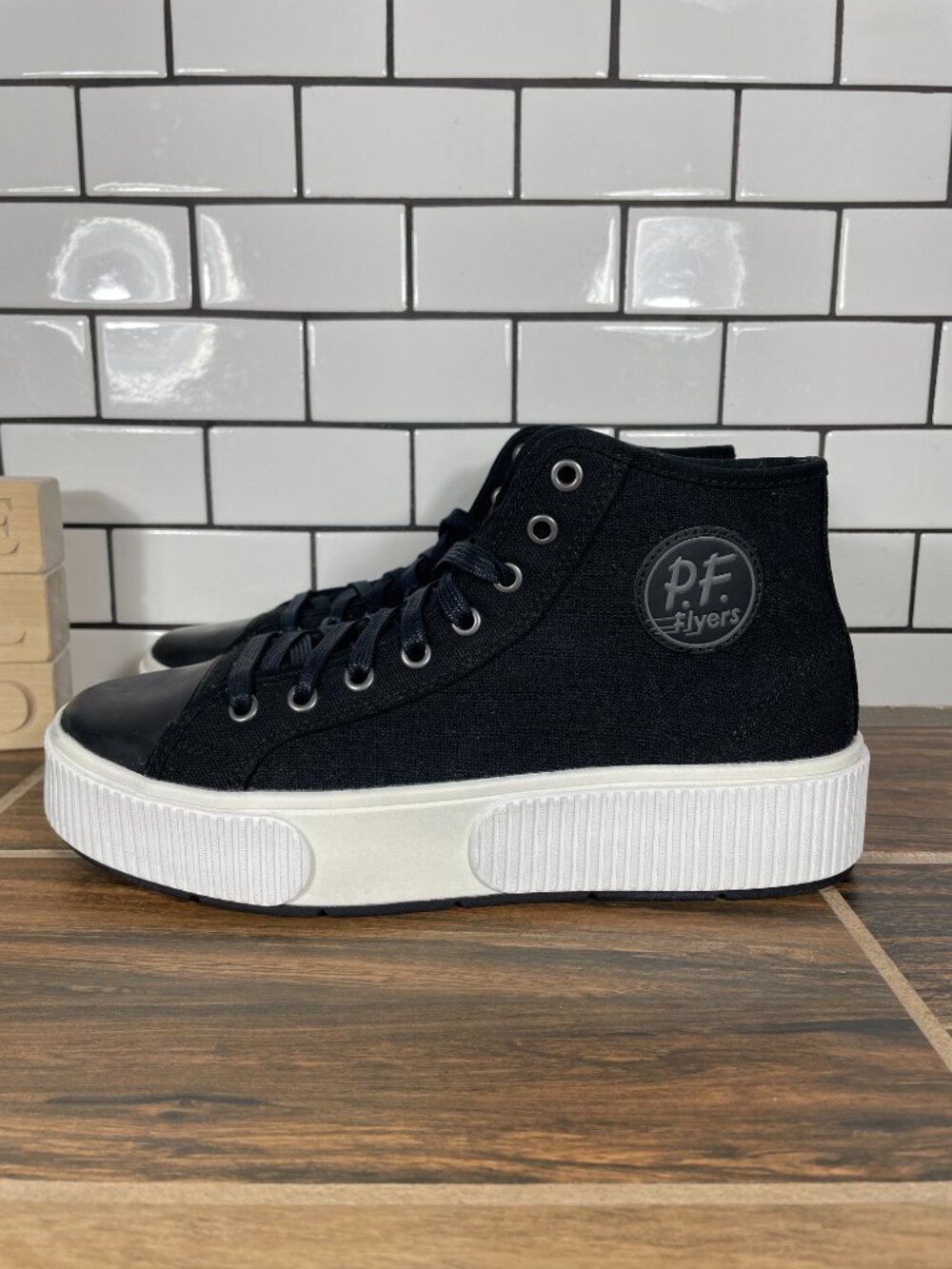 PF Flyers Center Allston Shoes Womens Size 9 Black High Top Platform Sneakers